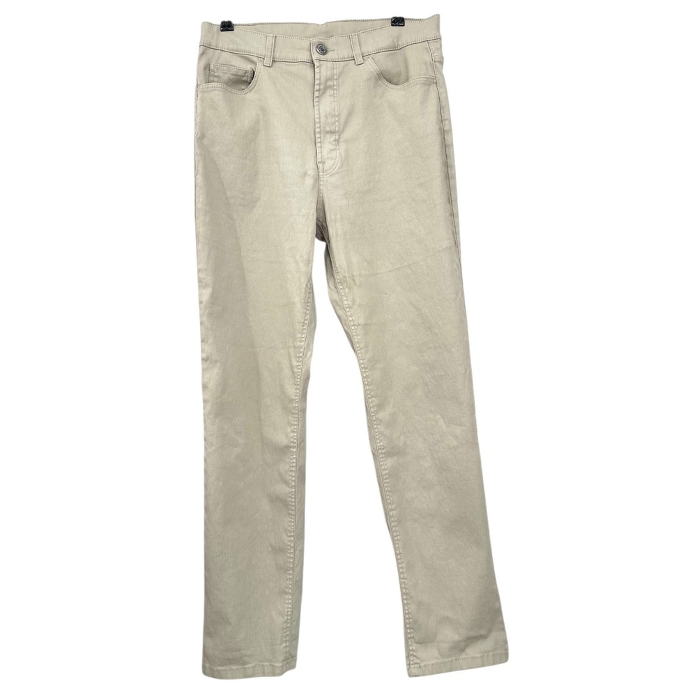 MASSIMO DUTTI Khaki Coated Waxed Denim High Rise Straight Leg Jeans Women's 8